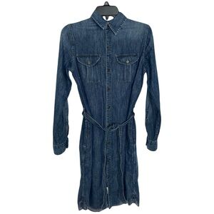 Lauren Ralph Lauren Blue Denim Belted Shirt Dress S Midi Pockets Cotton